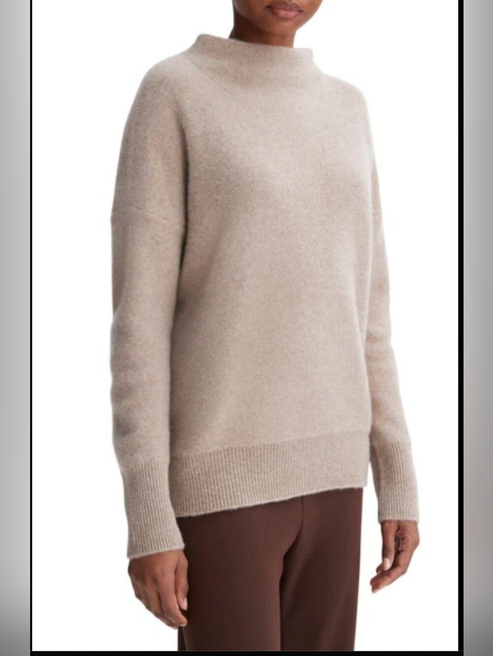 Vince Plush Cashmere Funnel Neck Sweater Mushroom Taupe Gray Size XS fit S to M